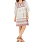 Style & Co Petite Printed 3/4-Sleeve Peasant Dress Brown Size Petite P