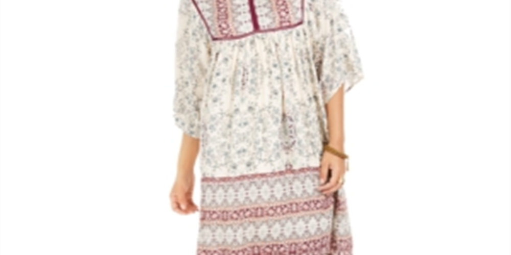Style & Co Petite Printed 3/4-Sleeve Peasant Dress Brown Size Petite P