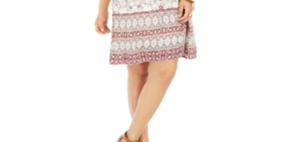Style & Co Petite Printed 3/4-Sleeve Peasant Dress Brown Size Petite P