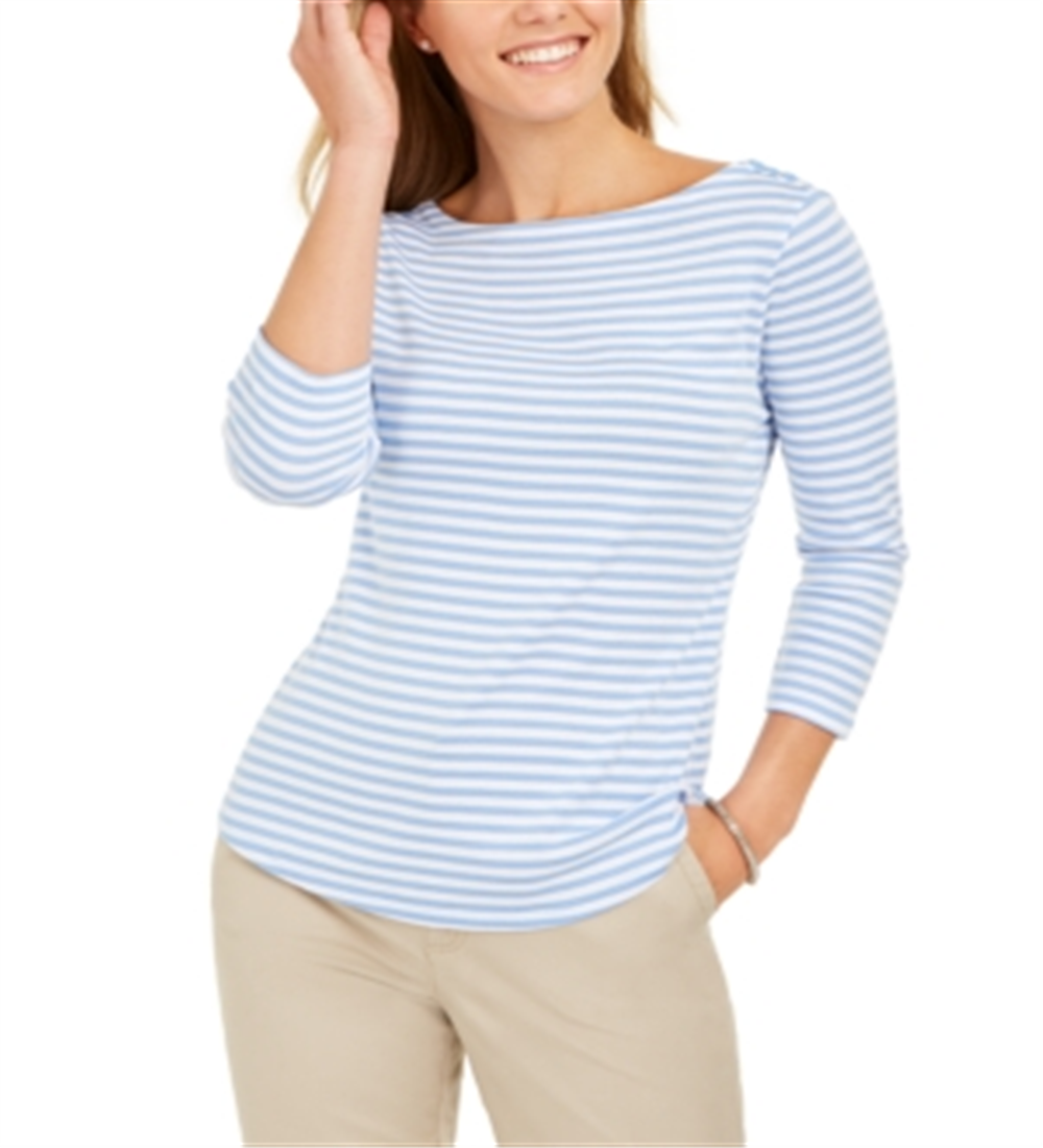 Charter Club Women's 3/4 Sleeve Striped Top Blue Size X-Large
