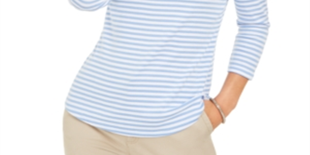 Charter Club Women's 3/4 Sleeve Striped Top Blue Size X-Large