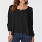 Style & Co Women's Ruffled Long Sleeve Scoop Neck Blouse Black Size X-Small