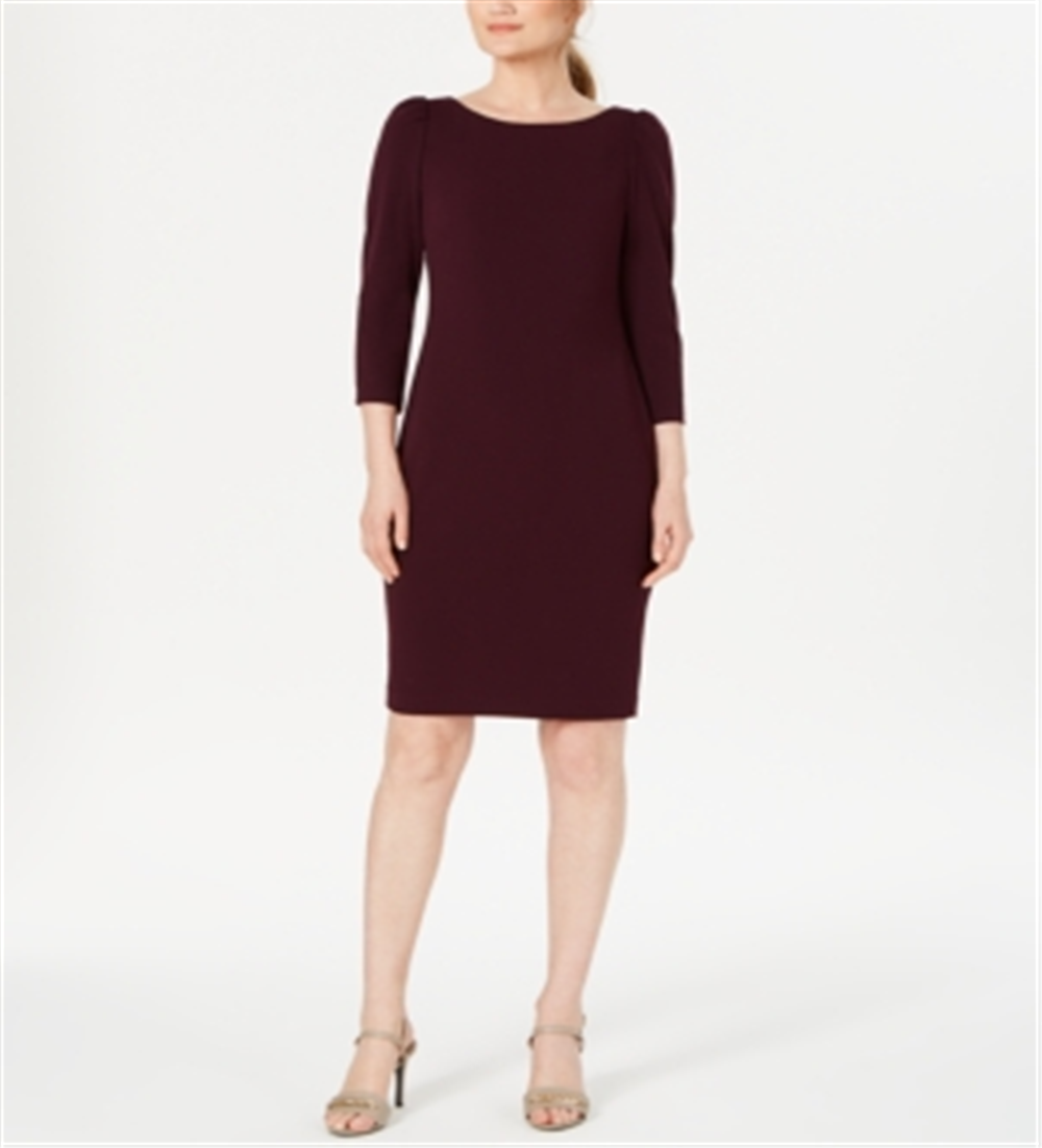 Calvin Klein Puff-Sleeve Sheath Dress Wine Size 2