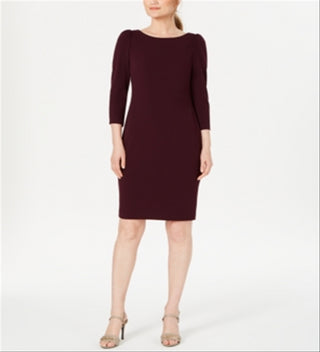 Calvin Klein Puff-Sleeve Sheath Dress Wine Size 2