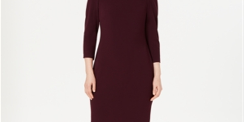 Calvin Klein Puff-Sleeve Sheath Dress Wine Size 2