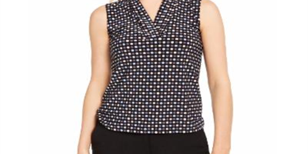 Anne Klein Women's Pearly Dot Pleated Neck Top Black Size X-Small