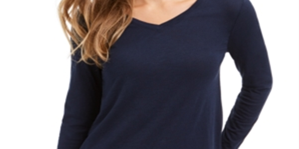 Style & Co Women's V Neck Long Sleeve Shirt Blue Size Small