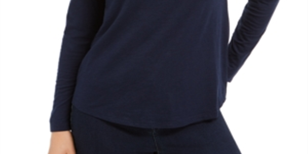 Style & Co Women's V Neck Long Sleeve Shirt Blue Size Small