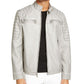 INC International Concepts Men's Motorcycle Full Zip Faux Leather Jacket Gray Size Small