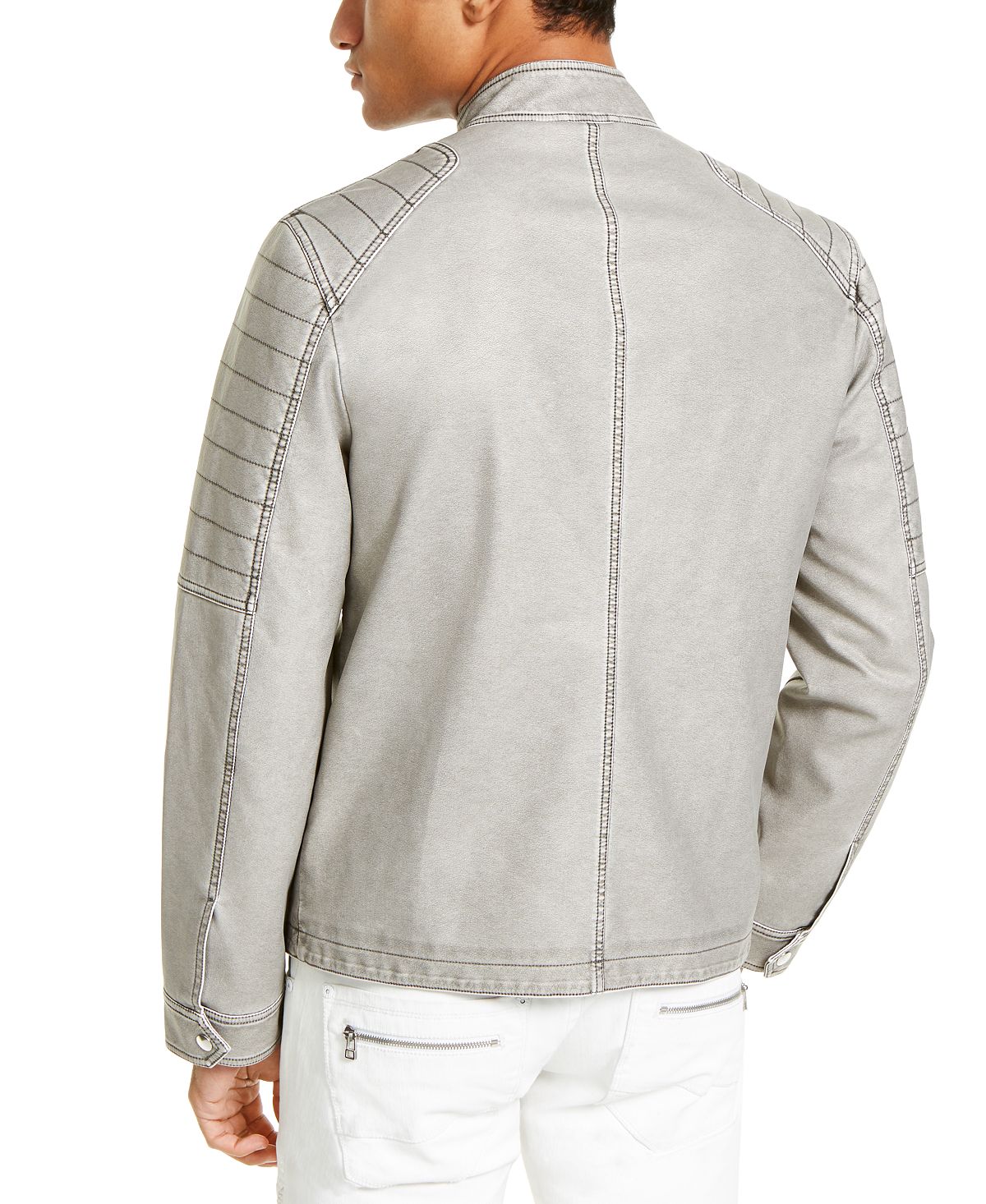 INC International Concepts Men's Motorcycle Full Zip Faux Leather Jacket Gray Size Small