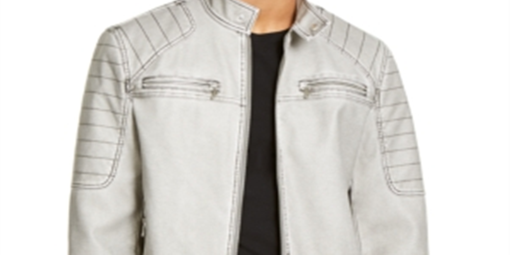 INC International Concepts Men's Motorcycle Full Zip Faux Leather Jacket Gray Size Small