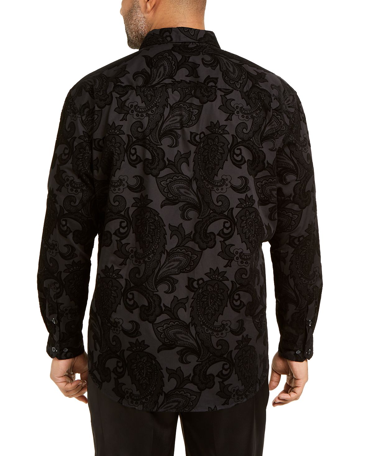 INC International Concepts Men's Big & Tall Flocked Paisley Shirt Black Size 4XLT