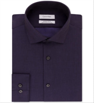 Calvin Klein Men's Steel Extra Slim Fit Non Iron Performance Herringbone Dress Shirt Purple Size 16X34-35