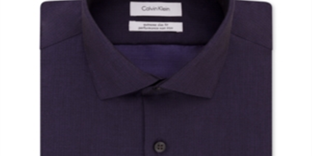 Calvin Klein Men's Steel Extra Slim Fit Non Iron Performance Herringbone Dress Shirt Purple Size 16X34-35