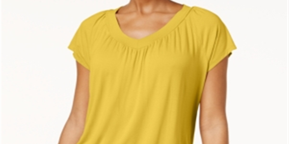 JM Collection Women's Blouson T-Shirt Yellow Size XX-Large