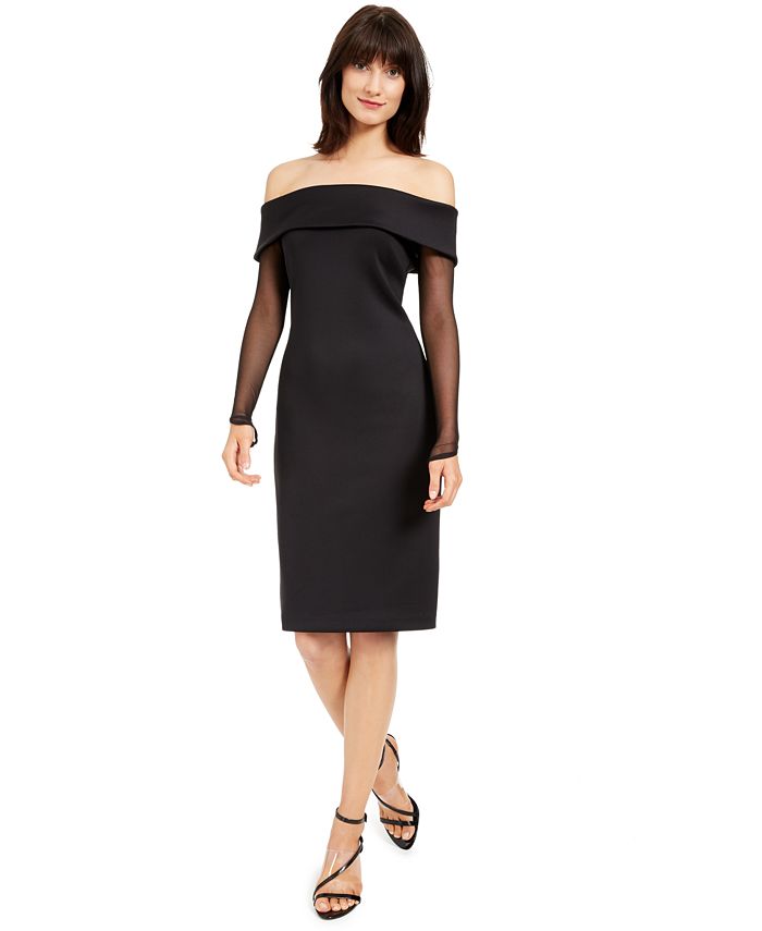 Calvin Klein Women's Off the Shoulder Illusion Sleeve Dress Black Size 12