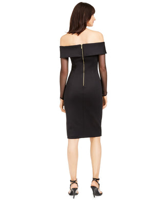 Calvin Klein Women's Off the Shoulder Illusion Sleeve Dress Black Size 12
