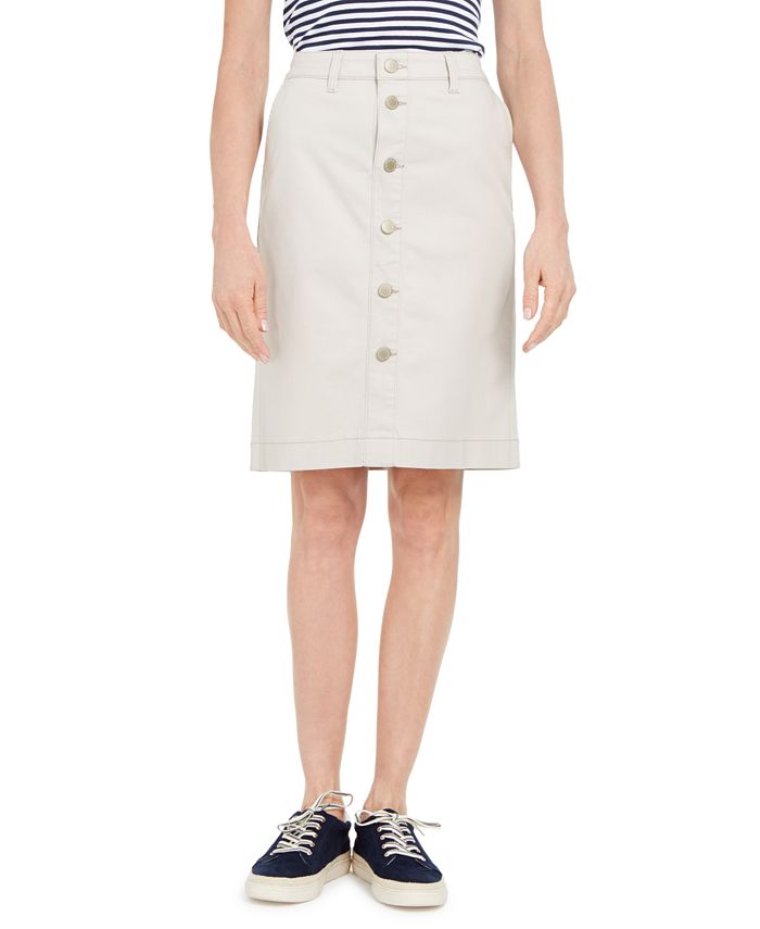 Charter Club Women's Denim Button Front Skirt Ivory Size 6