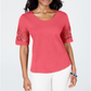 Charter Club Women's Cotton Lace Trimmed Top OrangeSize X-Large