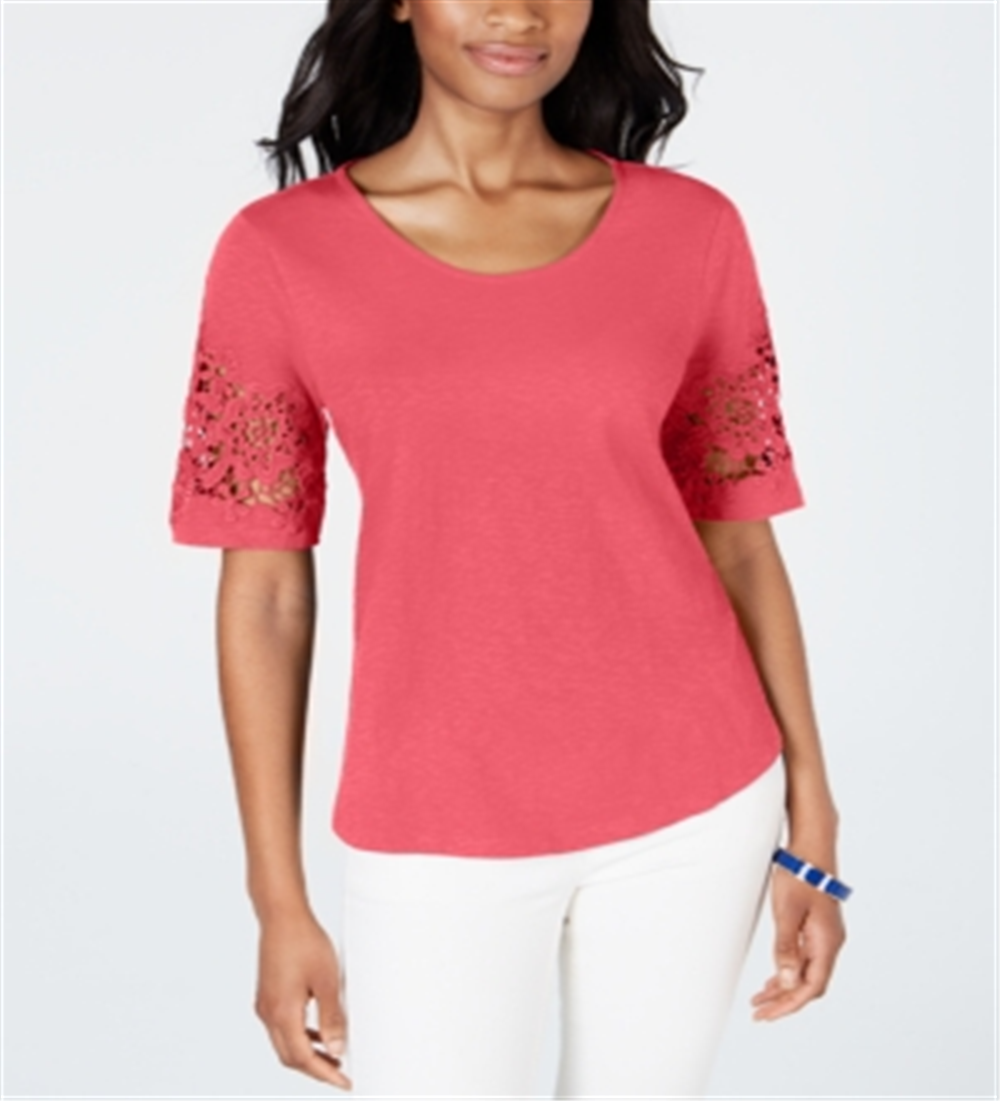 Charter Club Women's Cotton Lace Trimmed Top OrangeSize X-Large