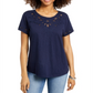 Charter Club Women's Cutout Cotton T-Shirt Blue Size XX-Large