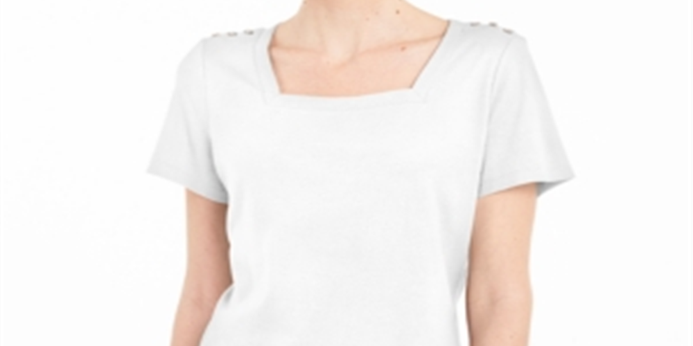 Karen Scott Women's Cotton Square Neck T-Shirt White Size Small
