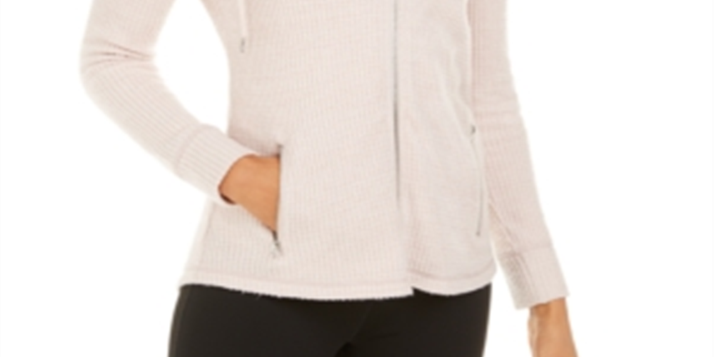 Ideology Women's Zippered Long Sleeve Hooded Top Pink Size Large