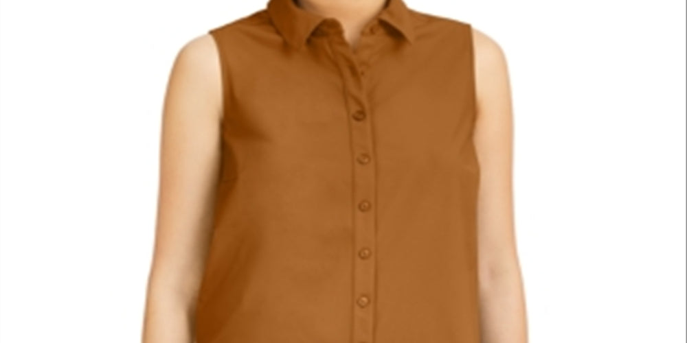 Alfani  Women's Sleeveless Collared Button up Top Beige Size M