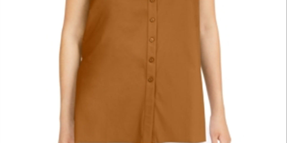 Alfani  Women's Sleeveless Collared Button up Top Beige Size M
