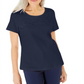 Karen Scott Women's Cotton Crochet-Front Top Blue Size XX-Large