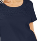Karen Scott Women's Cotton Crochet-Front Top Blue Size XX-Large