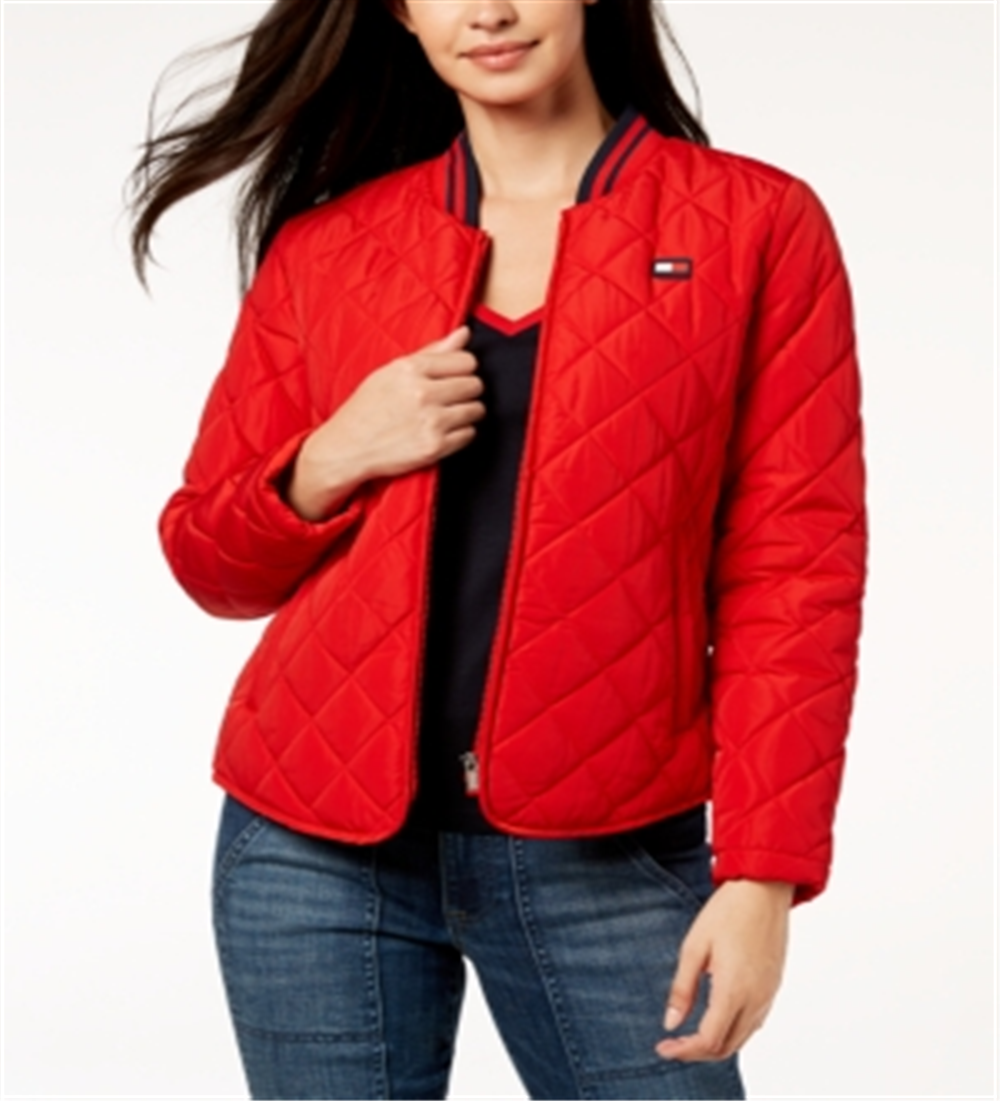Tommy Hilfiger Women's Sport Quilted Bomber Jacket Red Size Small