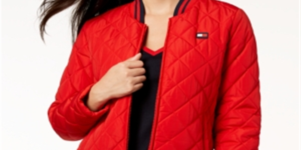 Tommy Hilfiger Women's Sport Quilted Bomber Jacket Red Size Small