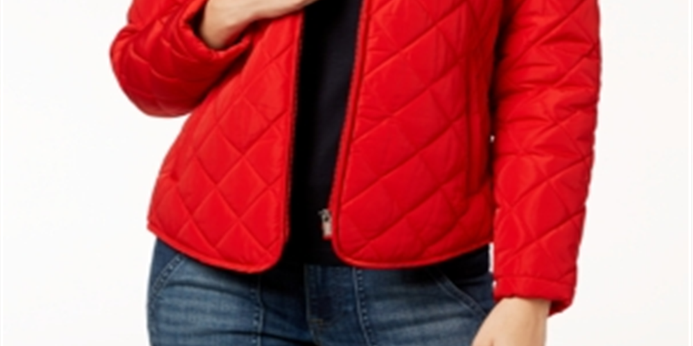 Tommy Hilfiger Women's Sport Quilted Bomber Jacket Red Size Small