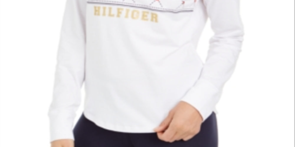 Tommy Hilfiger Women's Sport Argyle Panel Hoodie White Size Large