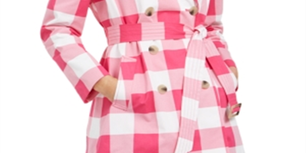 Charter Club Women's Checkered Trench Coat Pink Size X-Small