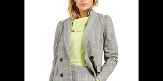 Bar III Women's Plaid Double Breasted Blazer Gray Size X-Small