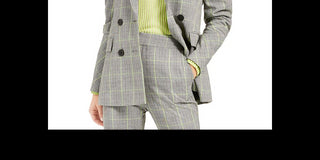 Bar III Women's Plaid Double Breasted Blazer Gray Size X-Small