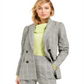 Bar III Women's Plaid Double Breasted Blazer Gray Size X-Small
