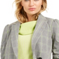 Bar III Women's Plaid Double Breasted Blazer Gray Size X-Small