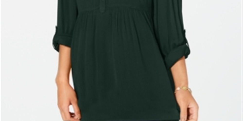 Style & Co Women's Babydoll Tunic Shirt Green Size Petite M