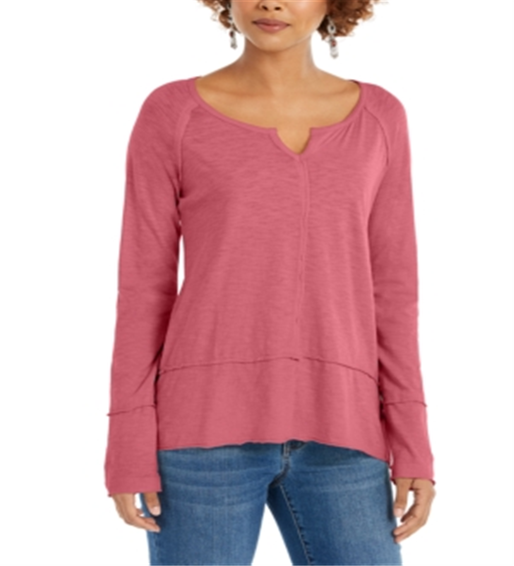 Style & Co Women's Split Neck Tunic Pink Size Small
