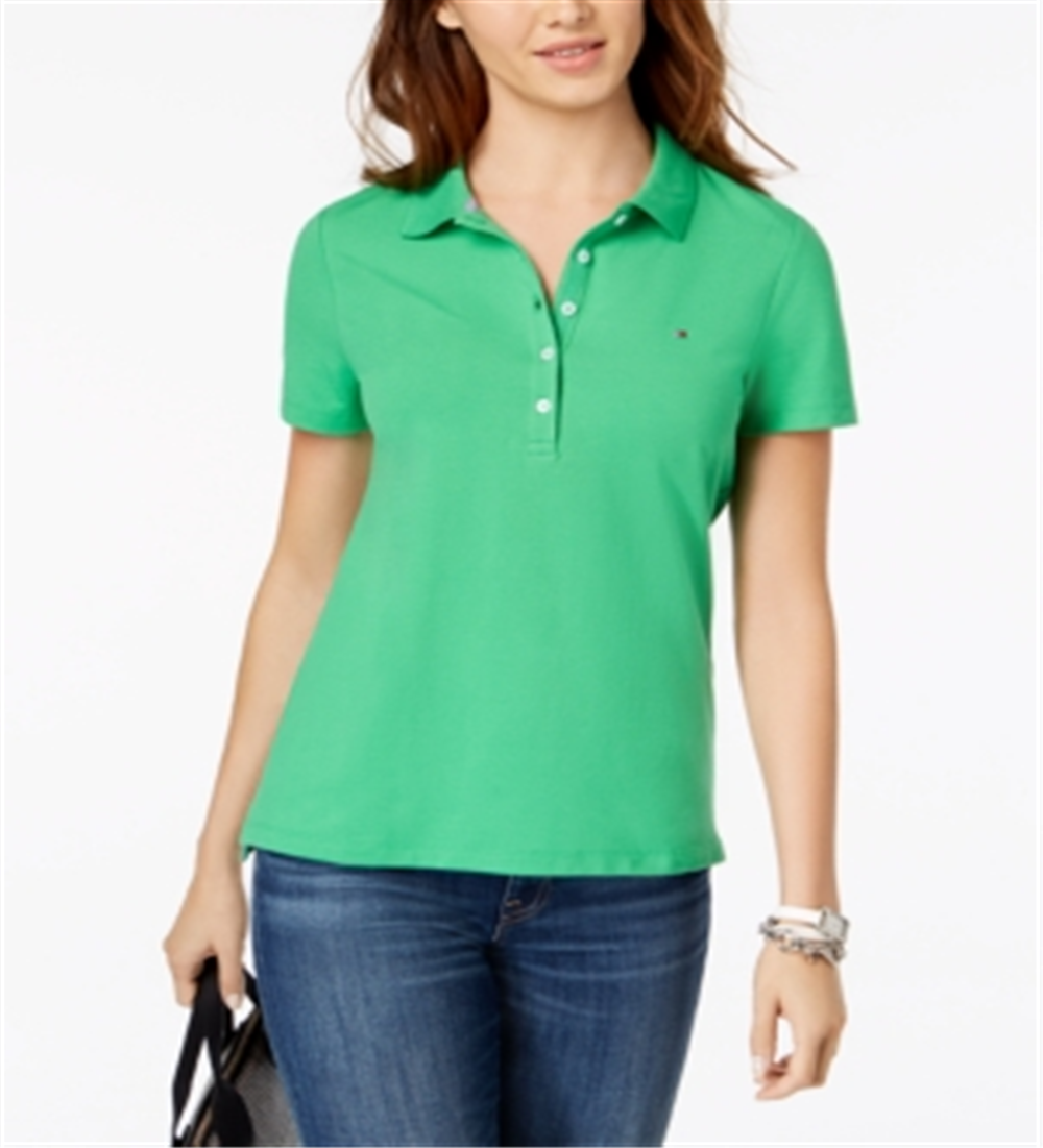Tommy Hilfiger Women's Short Sleeve Collared Top Green Size X-Large