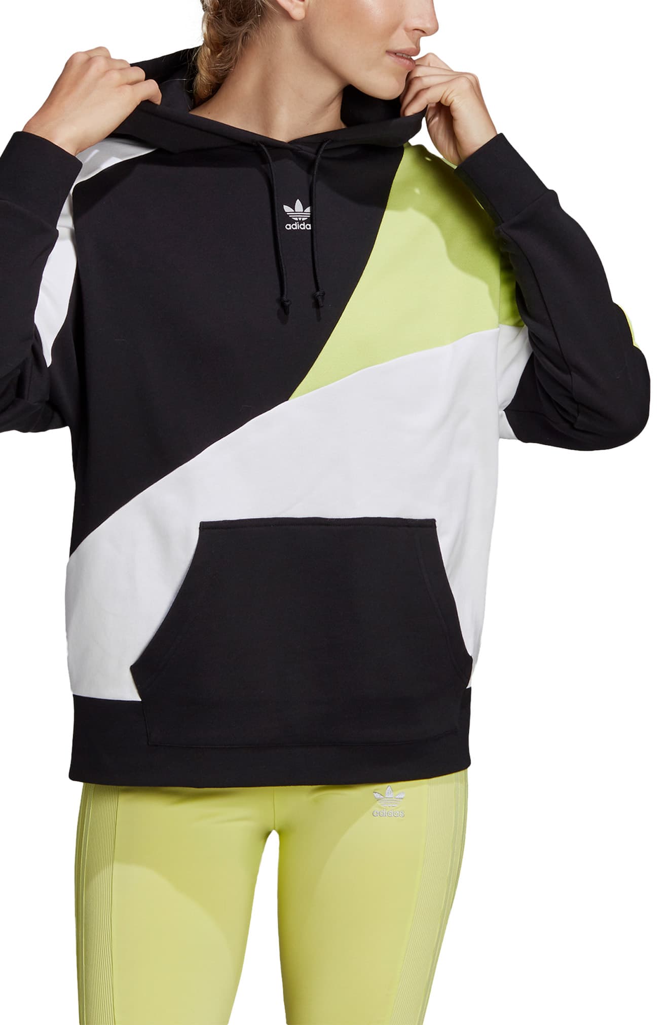 Adidas Women's Cotton Colorblocked Hoodie Black Size X-Small