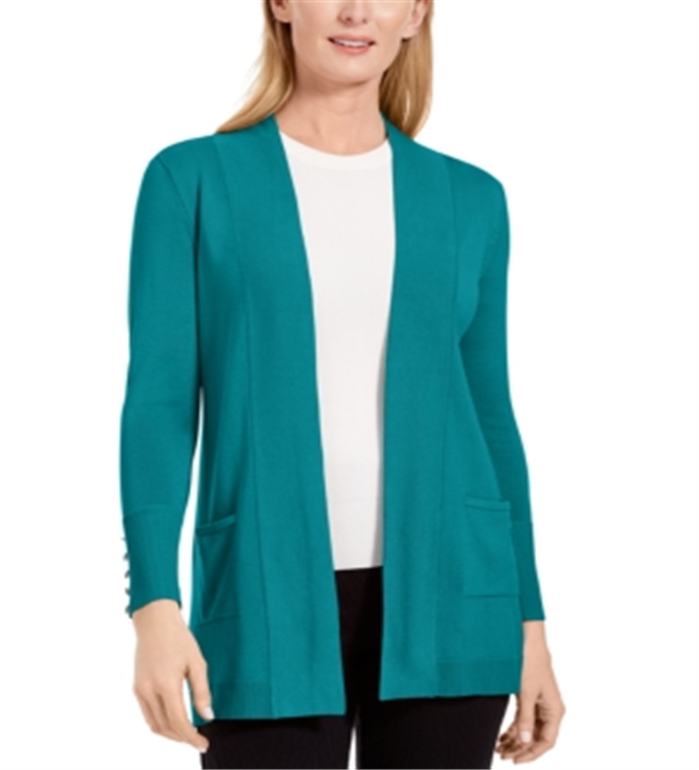 JM Collection Women's Open Front Cardigan Teal Size Small