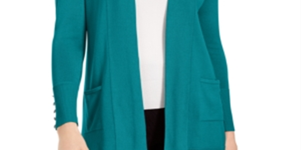 JM Collection Women's Open Front Cardigan Teal Size Small