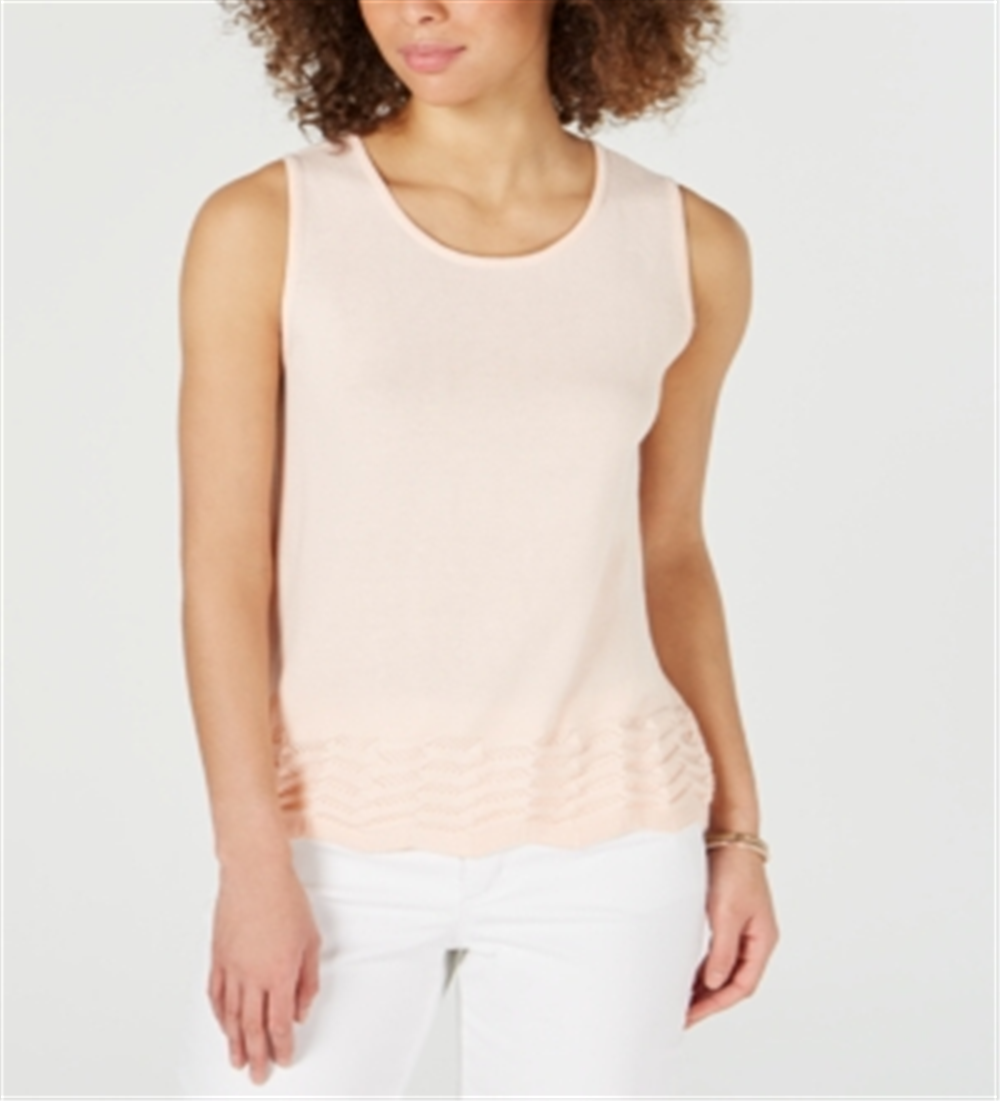 Charter Club Women's Sleeveless Zigzag Sweater Peach Size Large