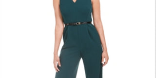 Calvin Klein Women's V Neck Belted Jumpsuit Green Size 4-P
