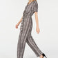 NY Collection Women's Printed Puff Sleeve Jumpsuit Black Size Petite XL