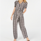 NY Collection Women's Printed Puff Sleeve Jumpsuit Black Size Petite XL